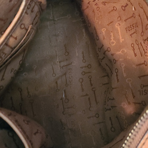 Fossil Vintage Revival Tan Leather Sage Canvas Top Handles Satchel Shoulder Bag - Picture 16 of 16